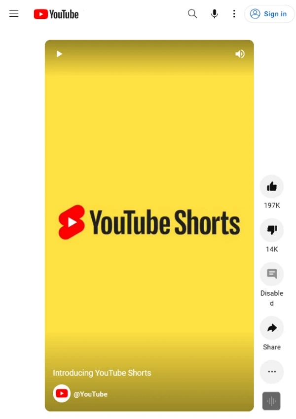 YouTube video with the shorts video player